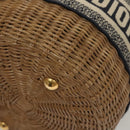 Christian Dior Oblique Wicker Shoulder Bag Rattan Navy Brown gold Auth BA1114SAM-15