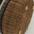 Christian Dior Oblique Wicker Shoulder Bag Rattan Navy Brown gold Auth BA1114AM-16