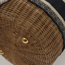 Christian Dior Oblique Wicker Shoulder Bag Rattan Navy Brown gold Auth BA1114AM-17
