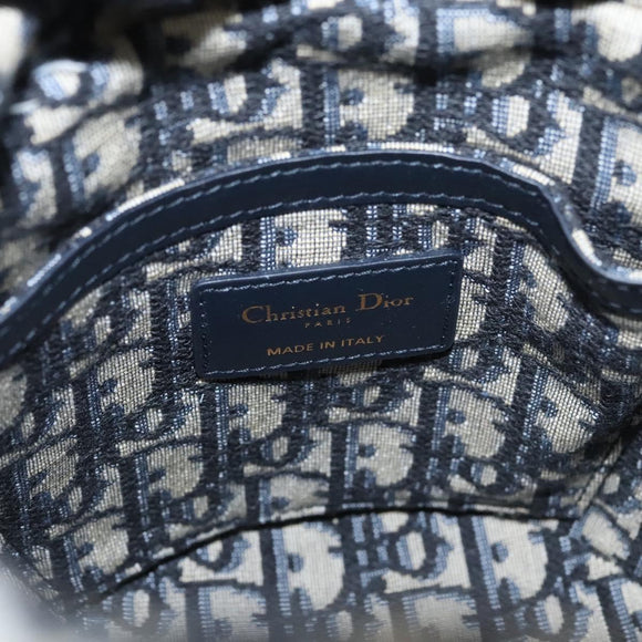 Christian Dior Oblique Wicker Shoulder Bag Rattan Navy Brown gold Auth BA1114AM