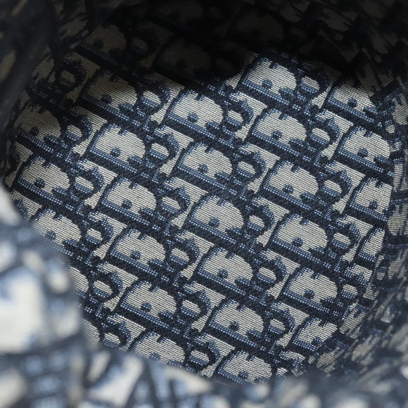 Christian Dior Oblique Wicker Shoulder Bag Rattan Navy Brown gold Auth BA1114AM