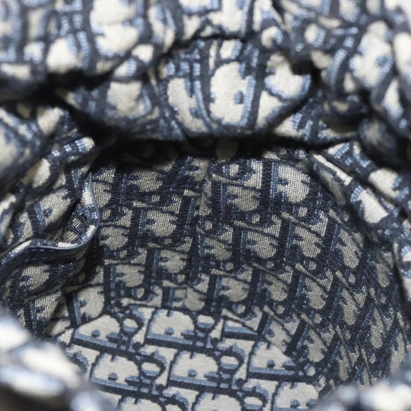 Christian Dior Oblique Wicker Shoulder Bag Rattan Navy Brown gold Auth BA1114AM