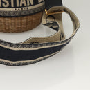 Christian Dior Oblique Wicker Shoulder Bag Rattan Navy Brown gold Auth BA1114SAM-22