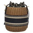 Christian Dior Oblique Wicker Shoulder Bag Rattan Navy Brown gold Auth BA1114AM-2