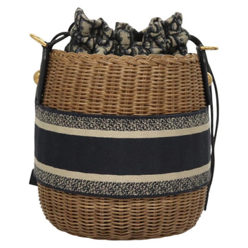 Christian Dior Oblique Wicker Shoulder Bag Rattan Navy Brown gold Auth BA1114AM - 0