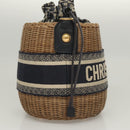 Christian Dior Oblique Wicker Shoulder Bag Rattan Navy Brown gold Auth BA1114AM-4
