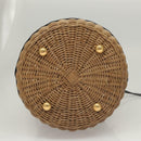 Christian Dior Oblique Wicker Shoulder Bag Rattan Navy Brown gold Auth BA1114AM-5