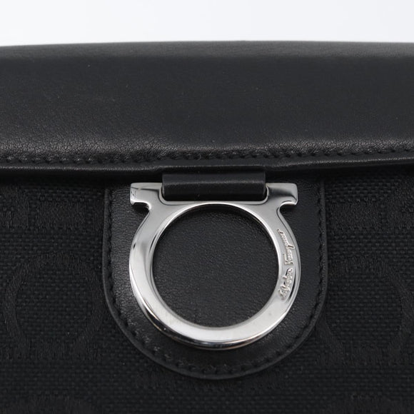 Salvatore Ferragamo Gancini Compact Wallet Nylon Leather Black Auth BA11154V