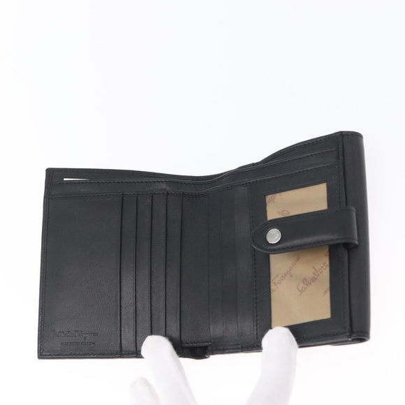 Salvatore Ferragamo Gancini Compact Wallet Nylon Leather Black Auth BA11154V