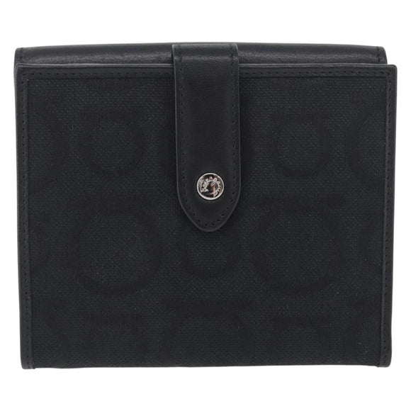Salvatore Ferragamo Gancini Compact Wallet Nylon Leather Black Auth BA11154V