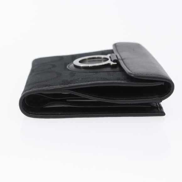 Salvatore Ferragamo Gancini Compact Wallet Nylon Leather Black Auth BA11154V