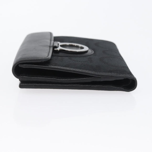 Salvatore Ferragamo Gancini Compact Wallet Nylon Leather Black Auth BA11154V