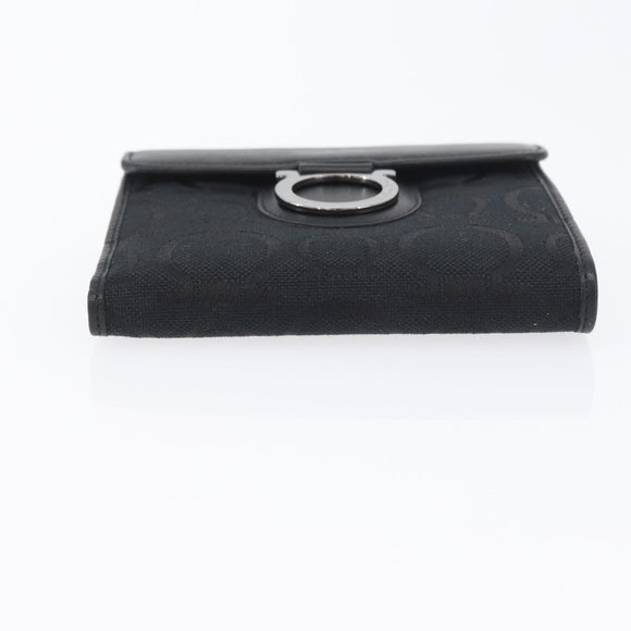 Salvatore Ferragamo Gancini Compact Wallet Nylon Leather Black Auth BA11154V