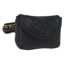 CHANEL COCO Mark Chain Waist Bag Lamb Skin Black Gold CC Auth BA11165-1