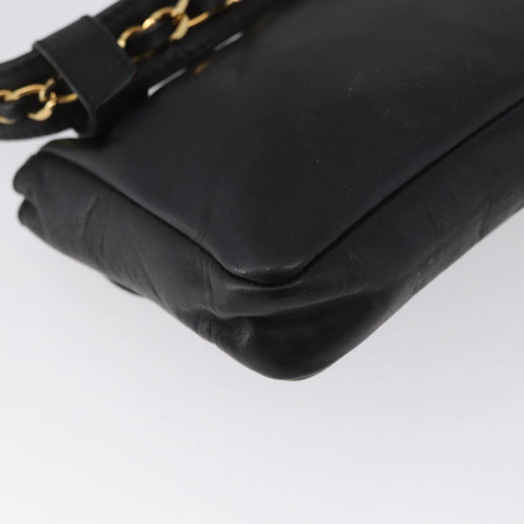 CHANEL COCO Mark Chain Waist Bag Lamb Skin Black Gold CC Auth BA11165