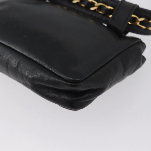 CHANEL COCO Mark Chain Waist Bag Lamb Skin Black Gold CC Auth BA11165