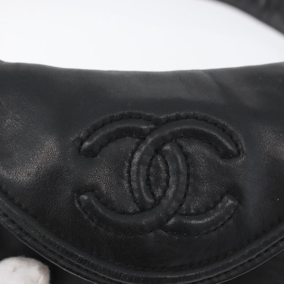 CHANEL COCO Mark Chain Waist Bag Lamb Skin Black Gold CC Auth BA11165