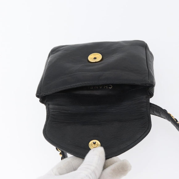 CHANEL COCO Mark Chain Waist Bag Lamb Skin Black Gold CC Auth BA11165