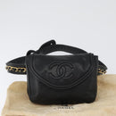 CHANEL COCO Mark Chain Waist Bag Lamb Skin Black Gold CC Auth BA11165-12
