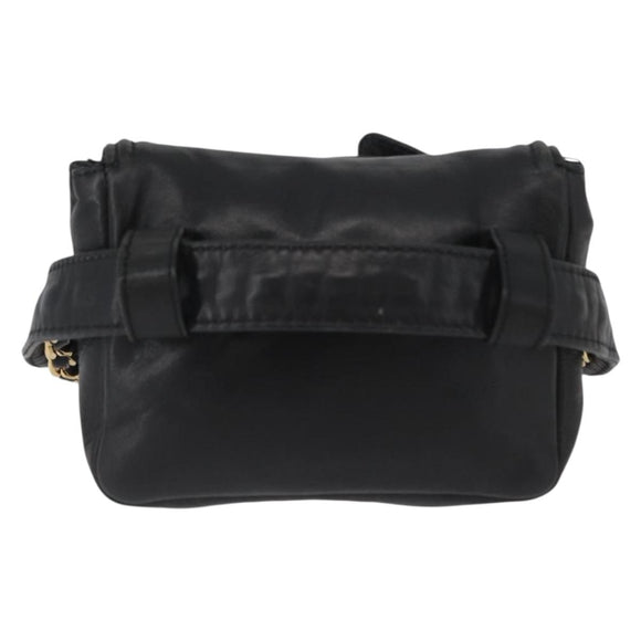 CHANEL COCO Mark Chain Waist Bag Lamb Skin Black Gold CC Auth BA11165
