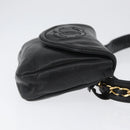 CHANEL COCO Mark Chain Waist Bag Lamb Skin Black Gold CC Auth BA11165-3