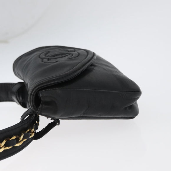 CHANEL COCO Mark Chain Waist Bag Lamb Skin Black Gold CC Auth BA11165
