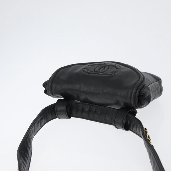 CHANEL COCO Mark Chain Waist Bag Lamb Skin Black Gold CC Auth BA11165