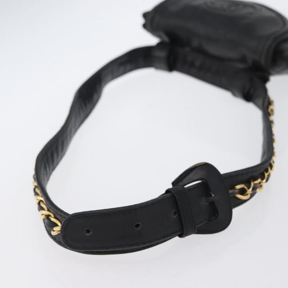CHANEL COCO Mark Chain Waist Bag Lamb Skin Black Gold CC Auth BA11165