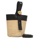 LOEWE Hand Bag Straw Leather 2way Beige Black Auth BA1116SM-1