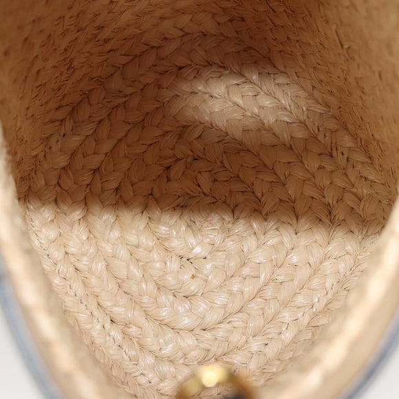 LOEWE Hand Bag Straw Leather 2way Beige Black Auth BA1116SM