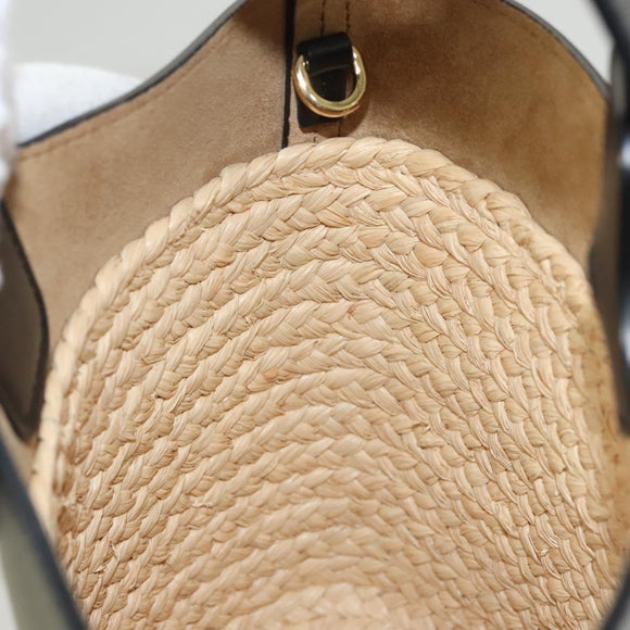 LOEWE Hand Bag Straw Leather 2way Beige Black Auth BA1116SM