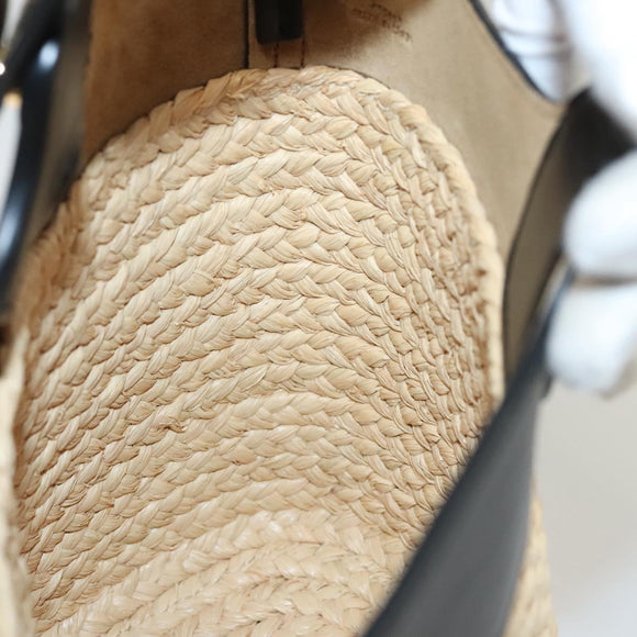 LOEWE Hand Bag Straw Leather 2way Beige Black Auth BA1116SM