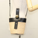 LOEWE Hand Bag Straw Leather 2way Beige Black Auth BA1116SM-22