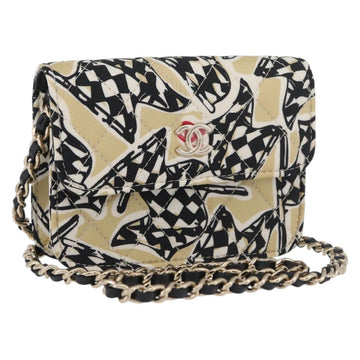 CHANEL Chain Mini Matelasse 12 Shoulder Bag Canvas Beige Gold CC Auth BA11178SAM