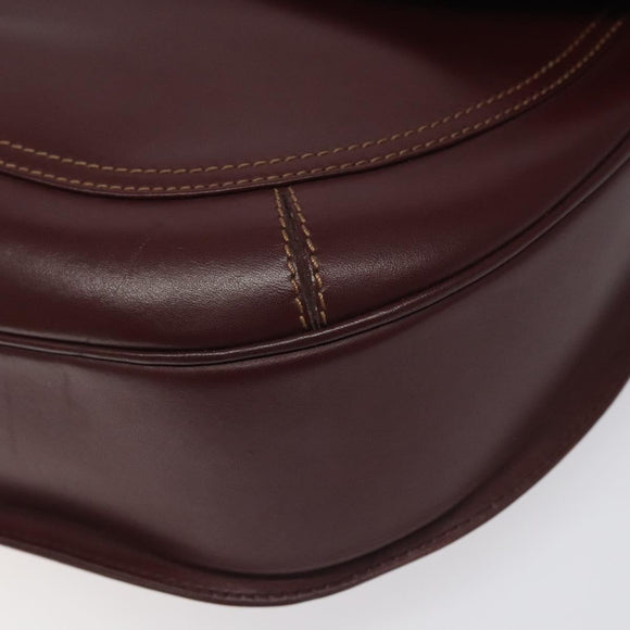 CARTIER Must Line Shoulder Bag Leather Wine Red Gold Auth BA112