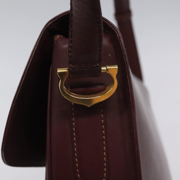 CARTIER Must Line Shoulder Bag Leather Wine Red Gold Auth BA112