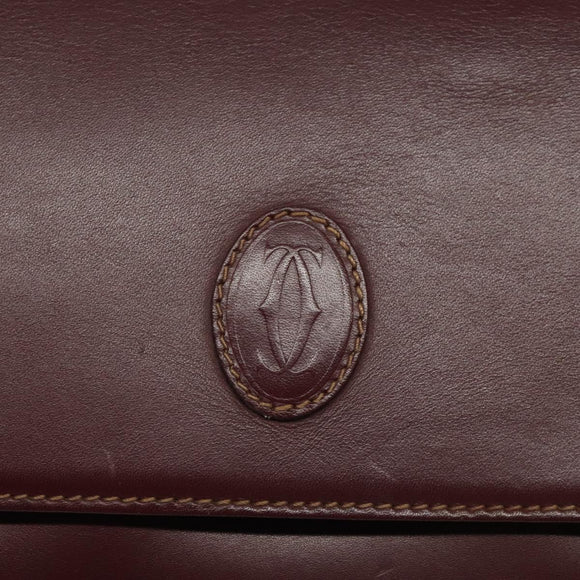 CARTIER Must Line Shoulder Bag Leather Wine Red Gold Auth BA112