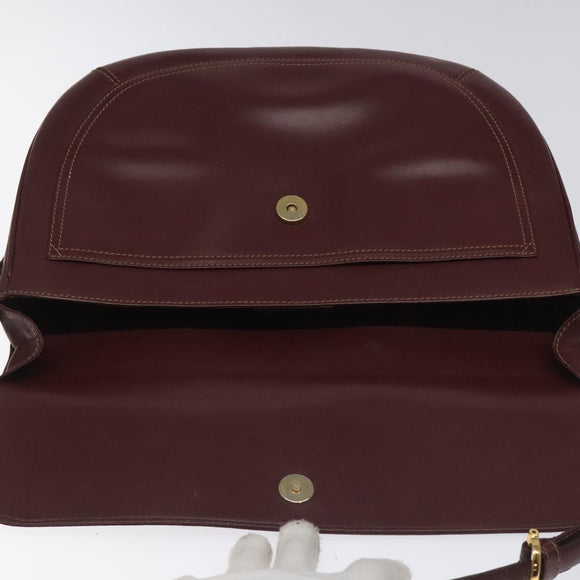 CARTIER Must Line Shoulder Bag Leather Wine Red Gold Auth BA112