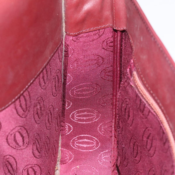 CARTIER Must Line Shoulder Bag Leather Wine Red Gold Auth BA112