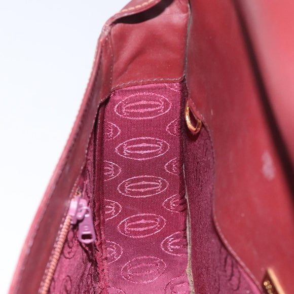CARTIER Must Line Shoulder Bag Leather Wine Red Gold Auth BA112