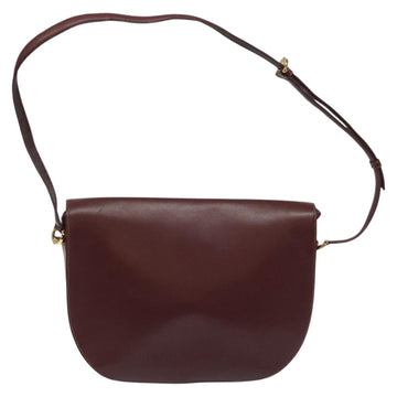 CARTIER Must Line Shoulder Bag Leather Wine Red Gold Auth BA112 - 0