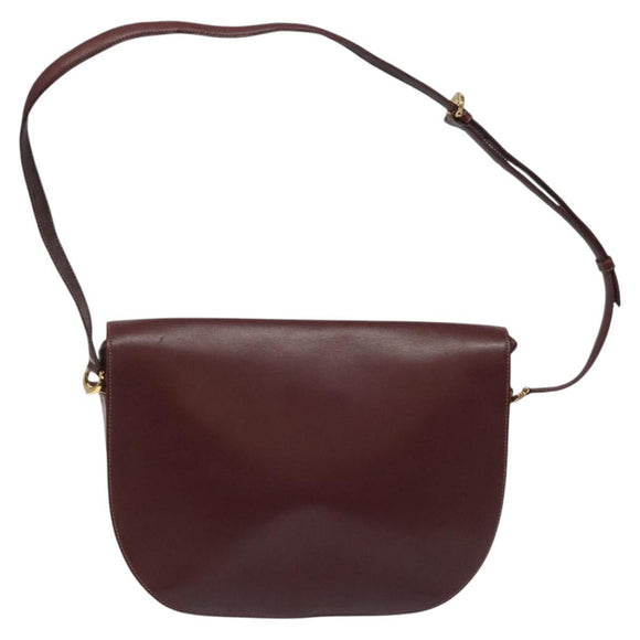CARTIER Must Line Shoulder Bag Leather Wine Red Gold Auth BA112