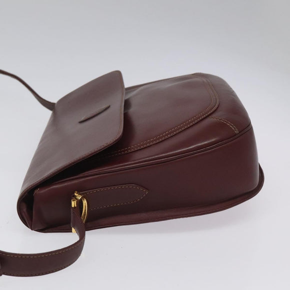 CARTIER Must Line Shoulder Bag Leather Wine Red Gold Auth BA112