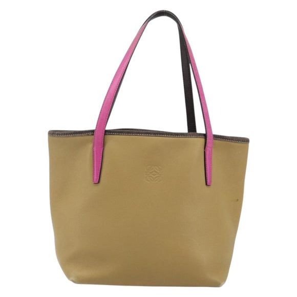 LOEWE Tote Bag Leather Beige Gold Auth BA11205