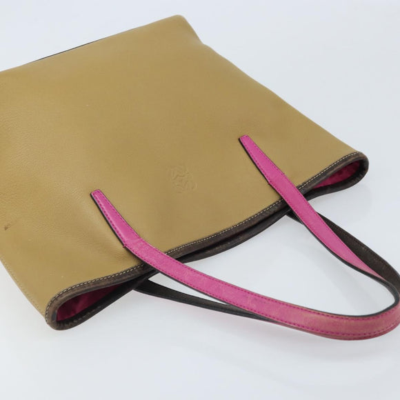LOEWE Tote Bag Leather Beige Gold Auth BA11205