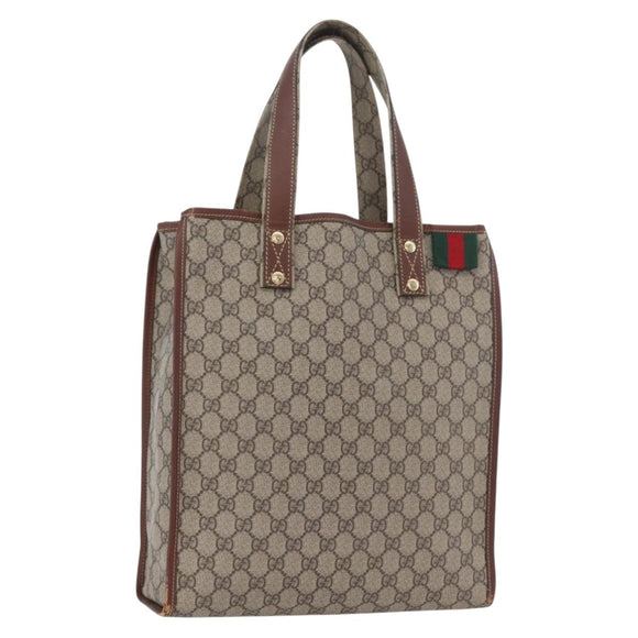GUCCI GG Supreme Web Sherry Line Tote Bag PVC Beige Gold 211135 Auth BA11208