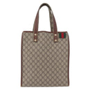 GUCCI GG Supreme Web Sherry Line Tote Bag PVC Beige Gold 211135 Auth BA11208-13