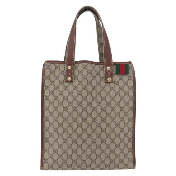 GUCCI GG Supreme Web Sherry Line Tote Bag PVC Beige Gold 211135 Auth BA11208