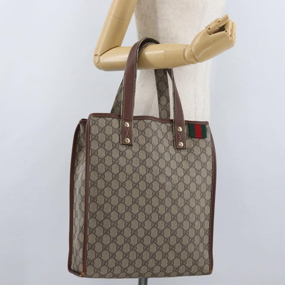 GUCCI GG Supreme Web Sherry Line Tote Bag PVC Beige Gold 211135 Auth BA11208