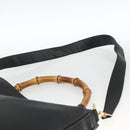 GUCCI Bamboo Shoulder Bag Leather 2way Black Gold 001 200182 1577 Auth BA11211-14